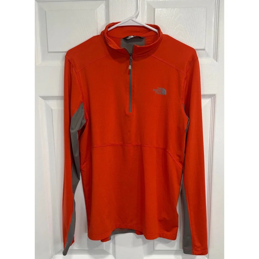 The North Face Mens Quarter Zip Pullover Orange Grey Mesh Panel Small 0124
